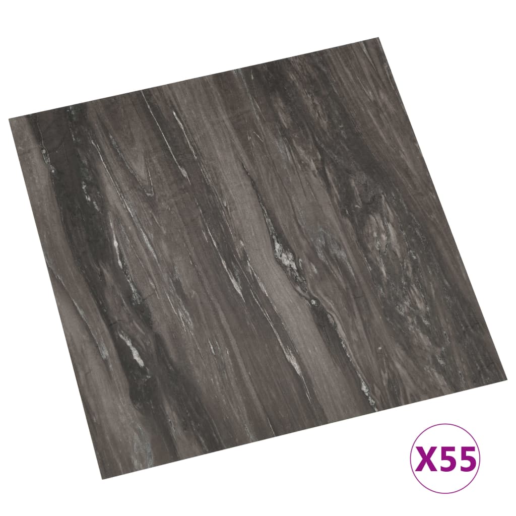 Affordable quality dark grey self-adhesive PVC flooring planks set, includes 55 mildew-resistant, nonslip, flame-retardant tiles.