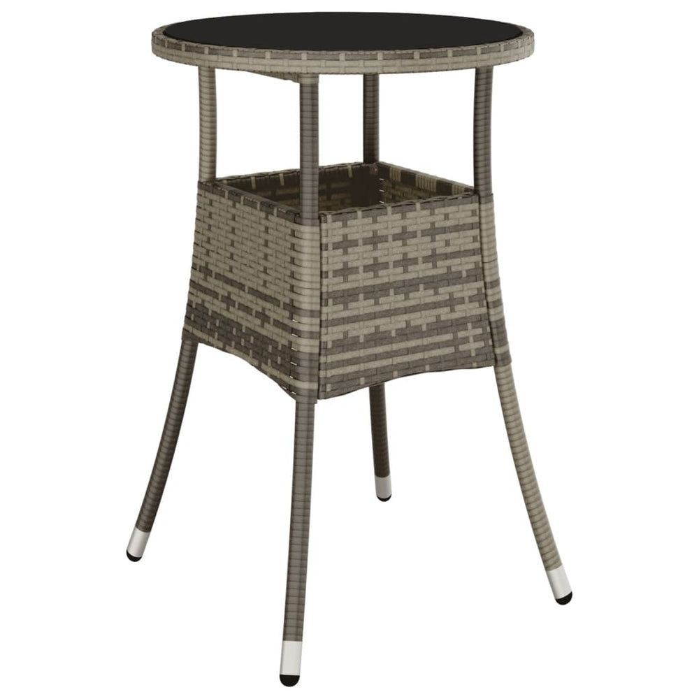 Garden Table Ø60x75 cm Tempered Glass and Poly Rattan Grey