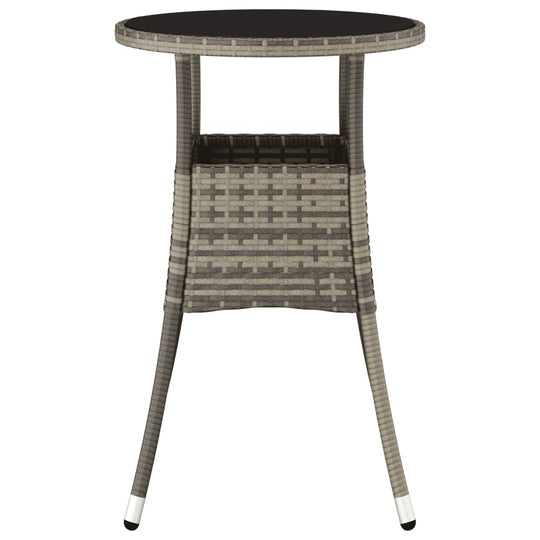 Garden Table Ø60x75 cm Tempered Glass and Poly Rattan Grey