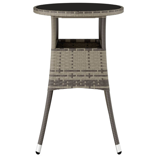 Garden Table Ø60x75 cm Tempered Glass and Poly Rattan Grey