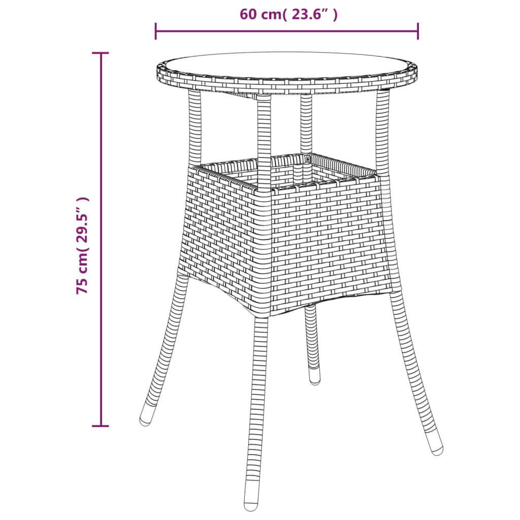 Garden Table Ø60x75 cm Tempered Glass and Poly Rattan Grey