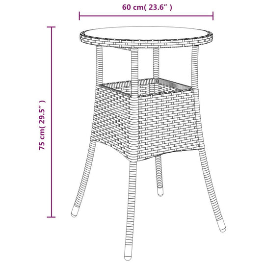 Garden Table Ø60x75 cm Tempered Glass and Poly Rattan Grey