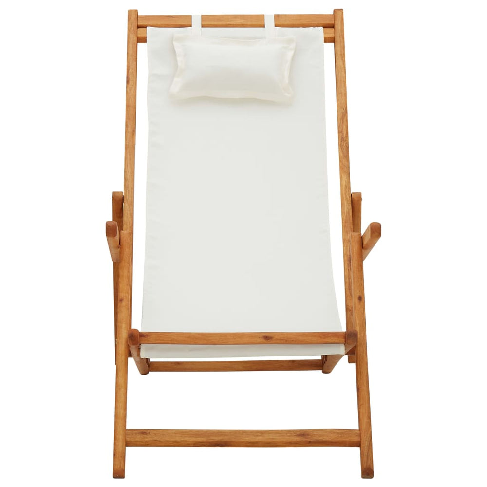 Folding Beach Chair Solid Eucalyptus Wood and Fabric Cream