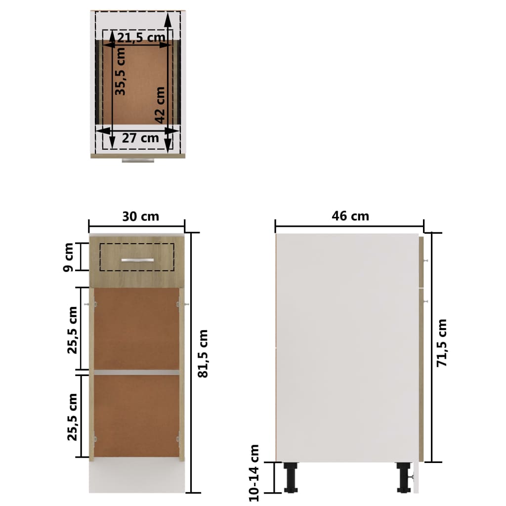 Drawer Bottom Cabinet Sonoma Oak 30x46x81.5 cm Engineered Wood