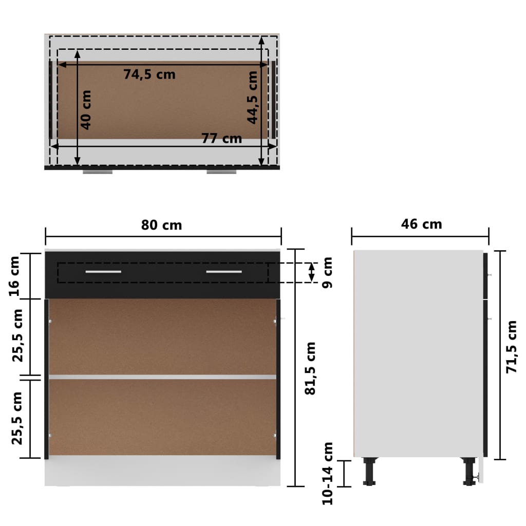 Drawer Bottom Cabinet Black 80x46x81.5 cm Engineered Wood