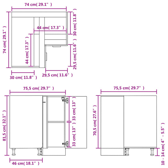 Corner Bottom Cabinet Black 75.5x75.5x81.5 cm Engineered Wood