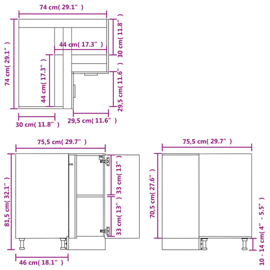 Corner Bottom Cabinet Concrete Grey 75.5x75.5x81.5 cm Engineered Wood