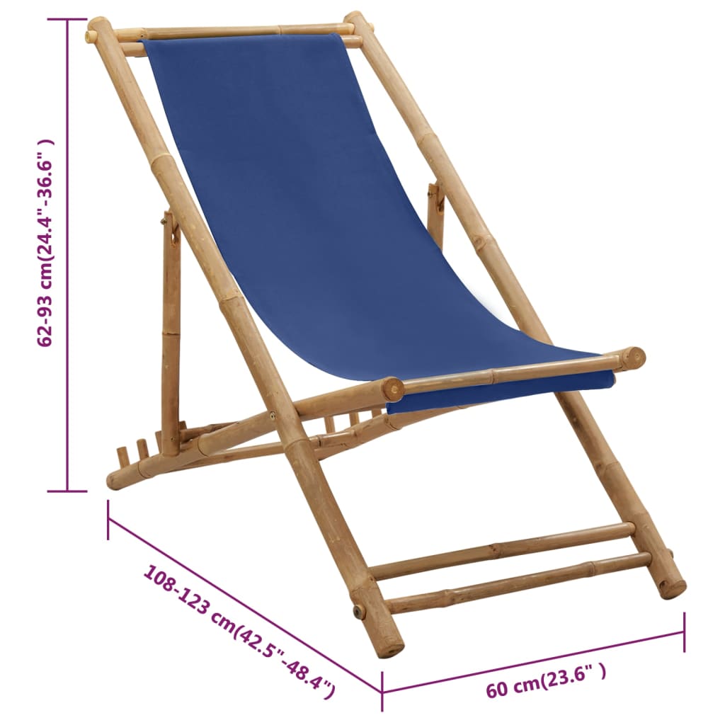 Deck Chair Bamboo and Canvas Navy Blue