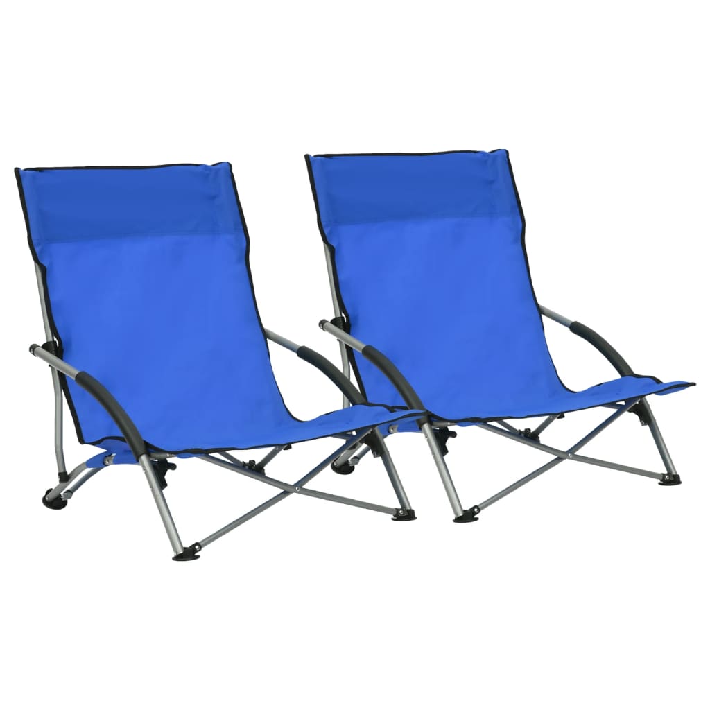 Folding Beach Chairs 2 pcs Blue Fabric