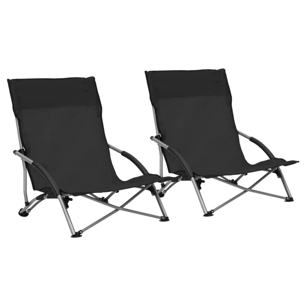 Folding Beach Chairs 2 pcs Black Fabric