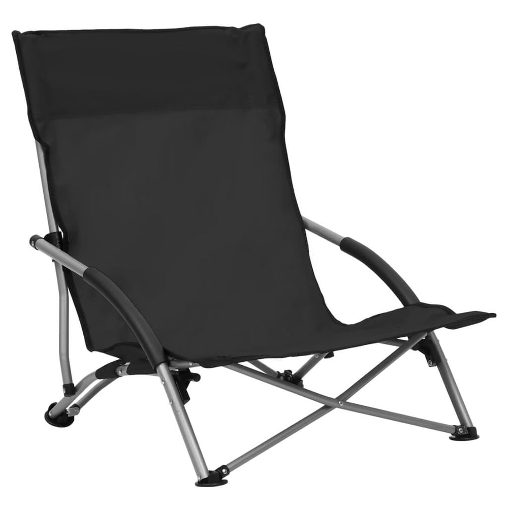 Folding Beach Chairs 2 pcs Black Fabric