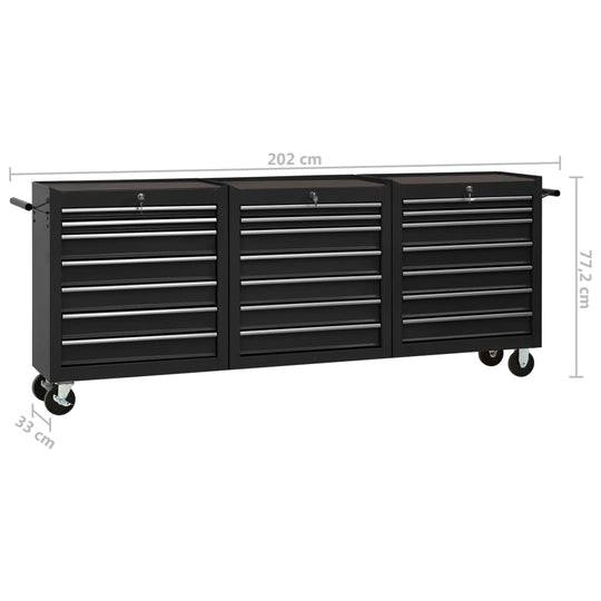 Tool Trolley with 21 Drawers Steel Black