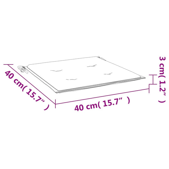 "Diagram of garden chair cushion dimensions 40x40x3 cm in grey Oxford fabric"