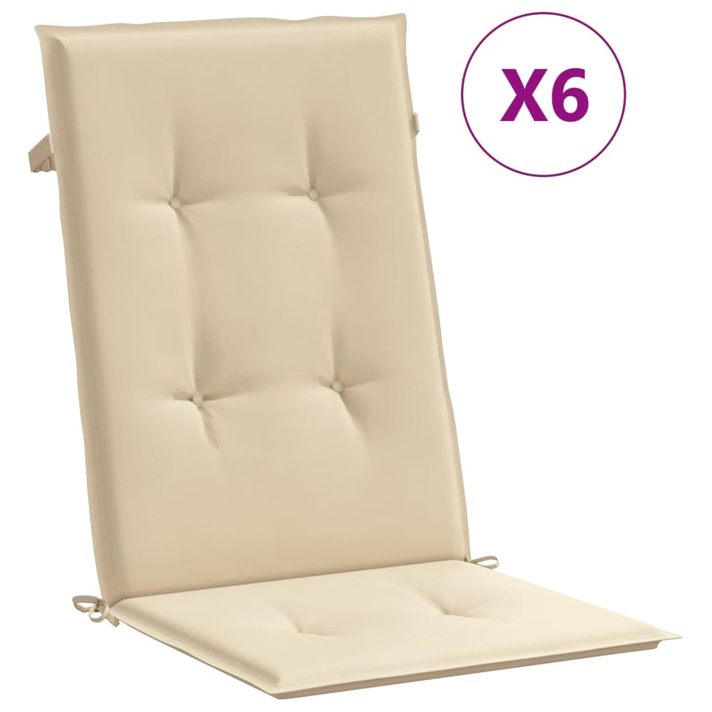 Beige garden highback chair cushions set of 6 with durable, water-resistant polyester for affordable quality comfort.