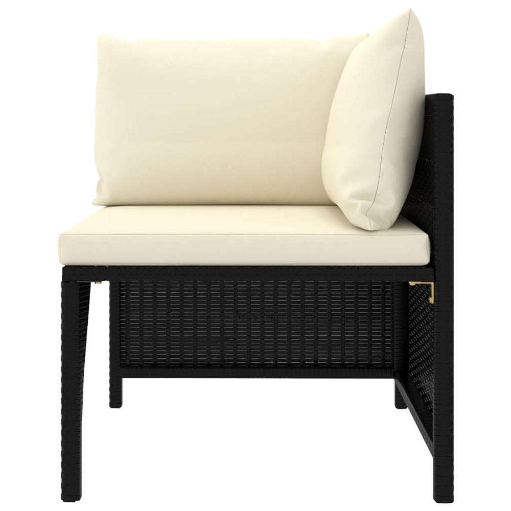 Sectional Corner Sofa with Cushions Black Poly Rattan