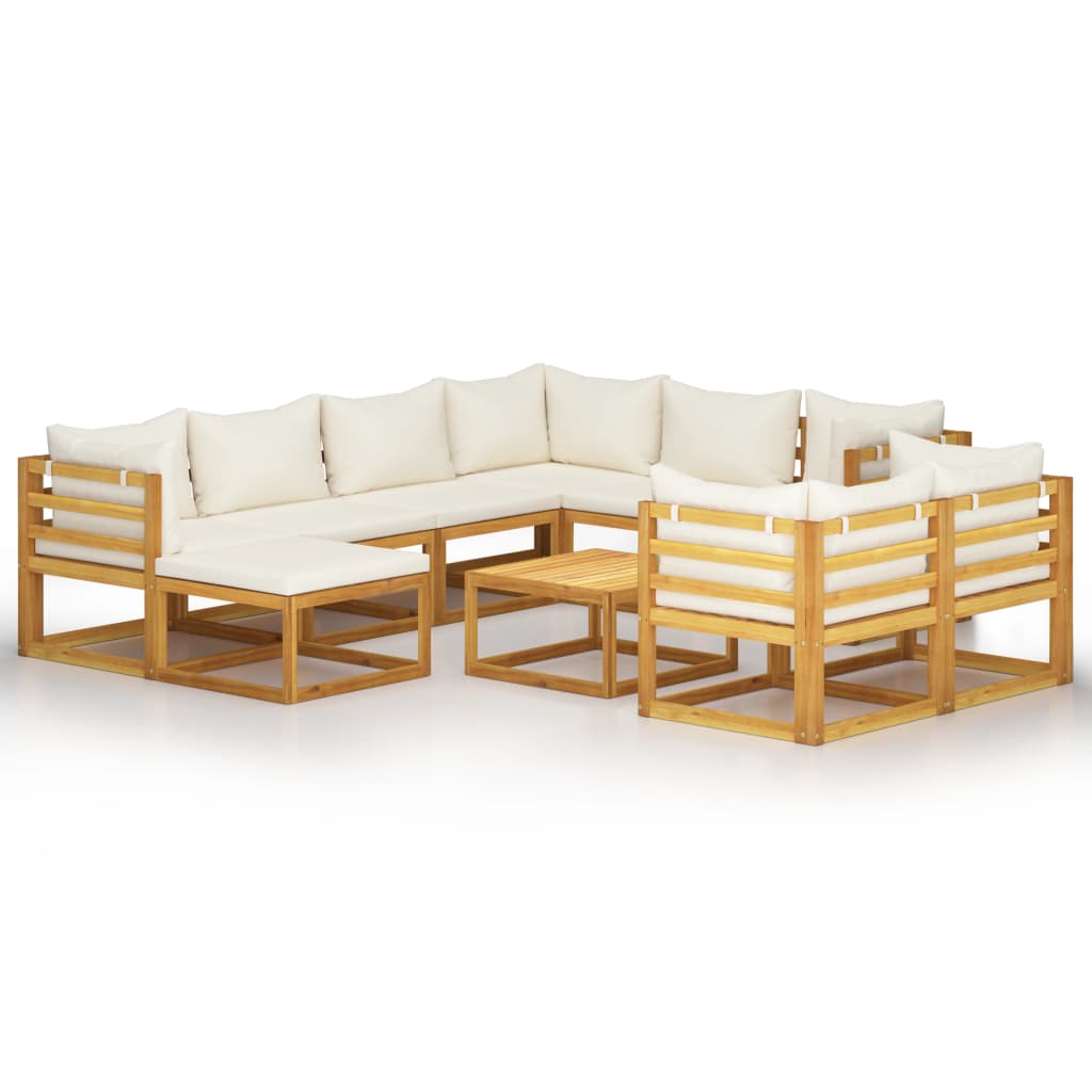 10 Piece Garden Lounge Set with Cushion Cream Solid Acacia Wood