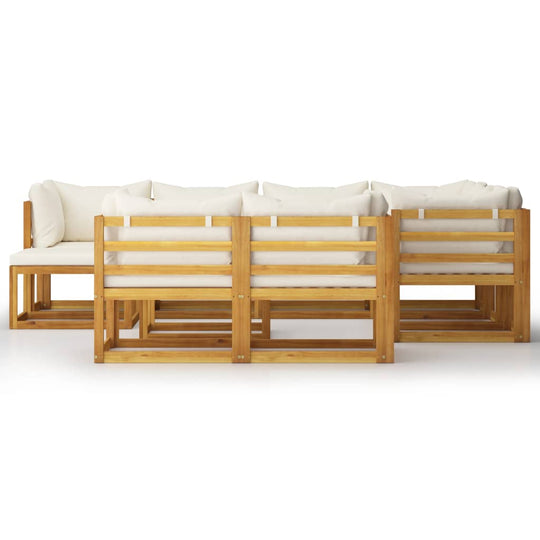 10 Piece Garden Lounge Set with Cushion Cream Solid Acacia Wood