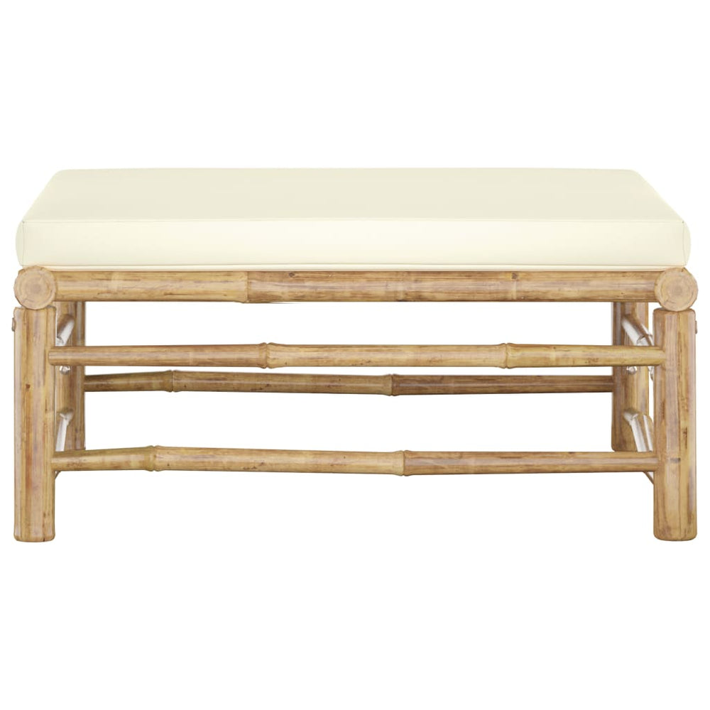 Garden Footrest with Cream White Cushion Bamboo