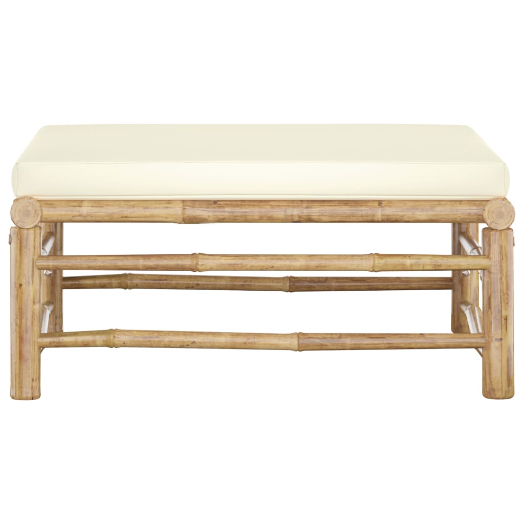 Garden Footrest with Cream White Cushion Bamboo