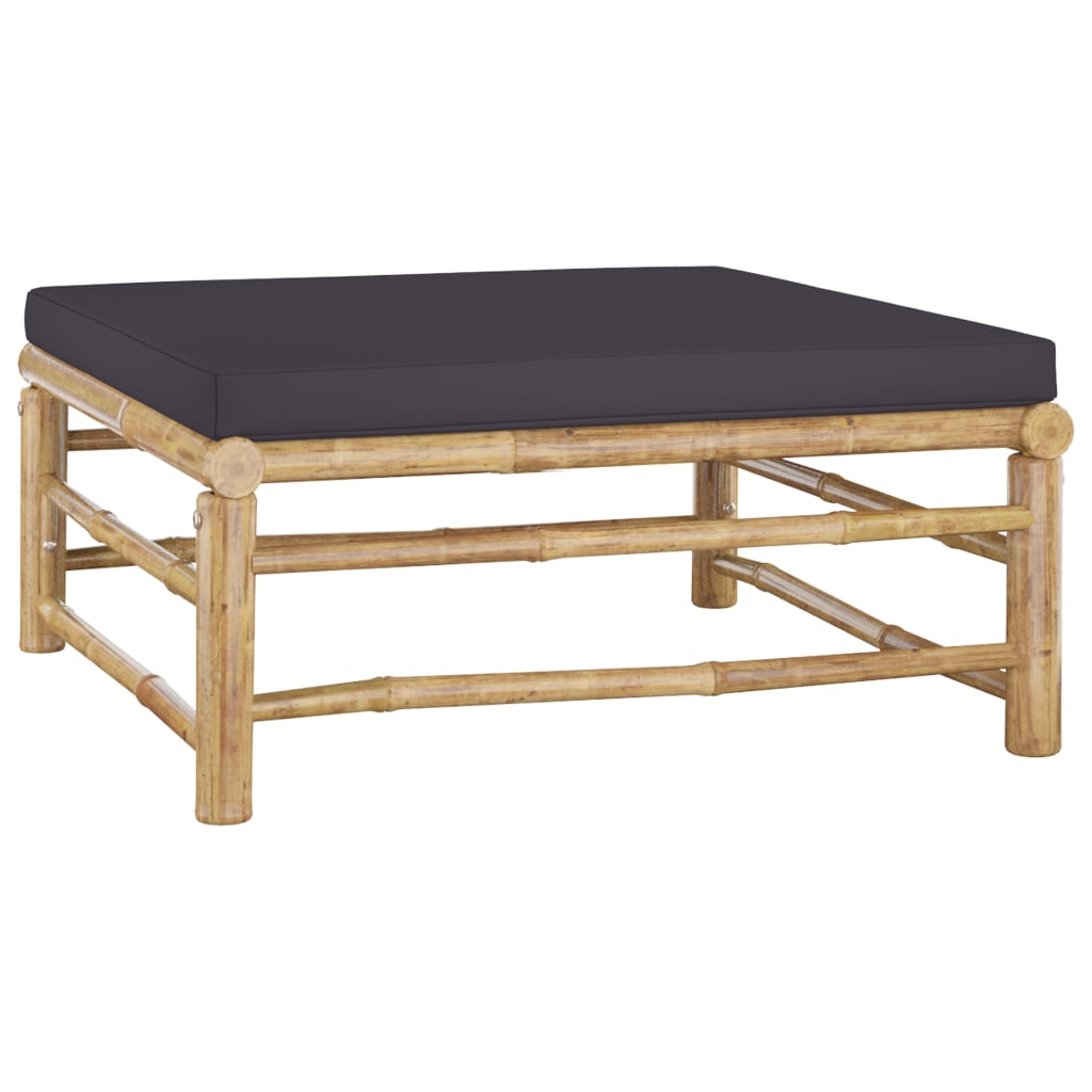 Garden Footrest with Dark Grey Cushion Bamboo