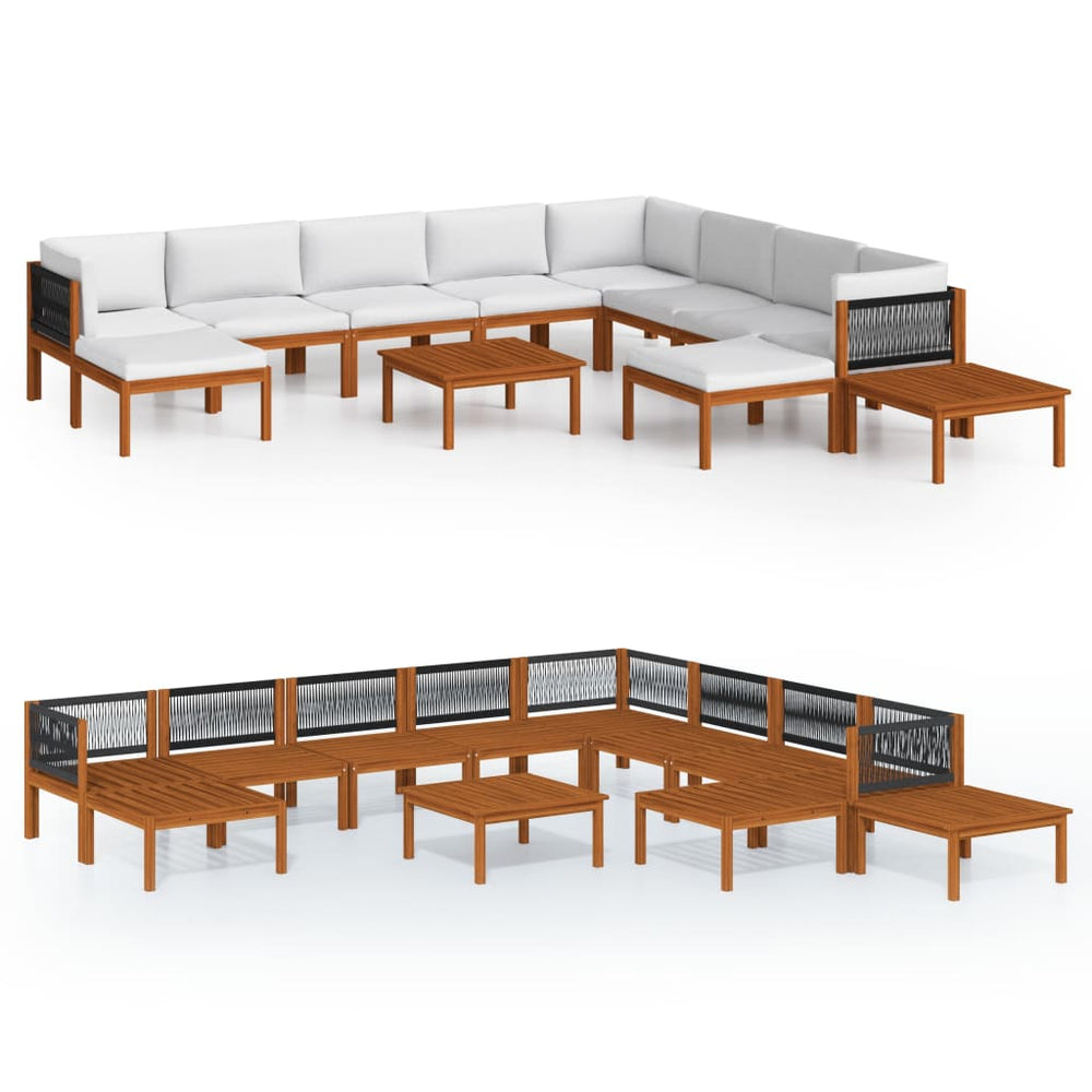 12 Piece Garden Lounge Set with Cushions Cream Solid Acacia Wood