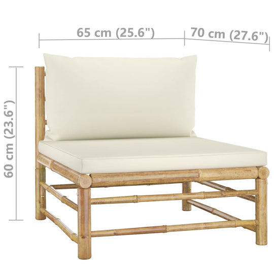 10 Piece Garden Lounge Set with Cream White Cushions Bamboo