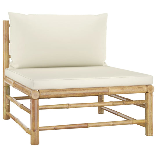 11 Piece Garden Lounge Set with Cream White Cushions Bamboo