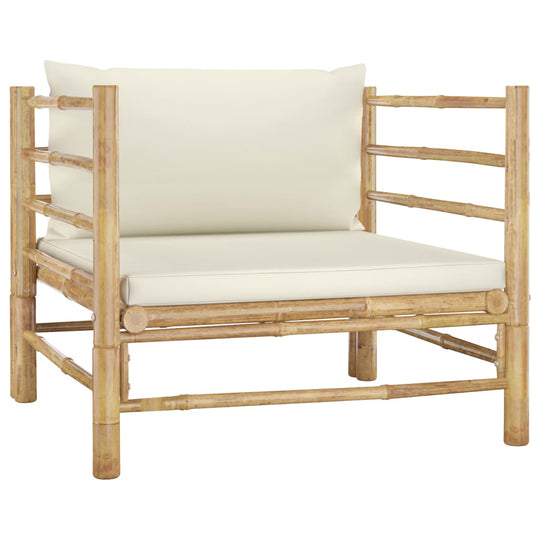 12 Piece Garden Lounge Set with Cream White Cushions Bamboo