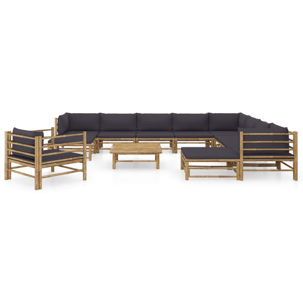 12 Piece Garden Lounge Set with Dark Grey Cushions Bamboo