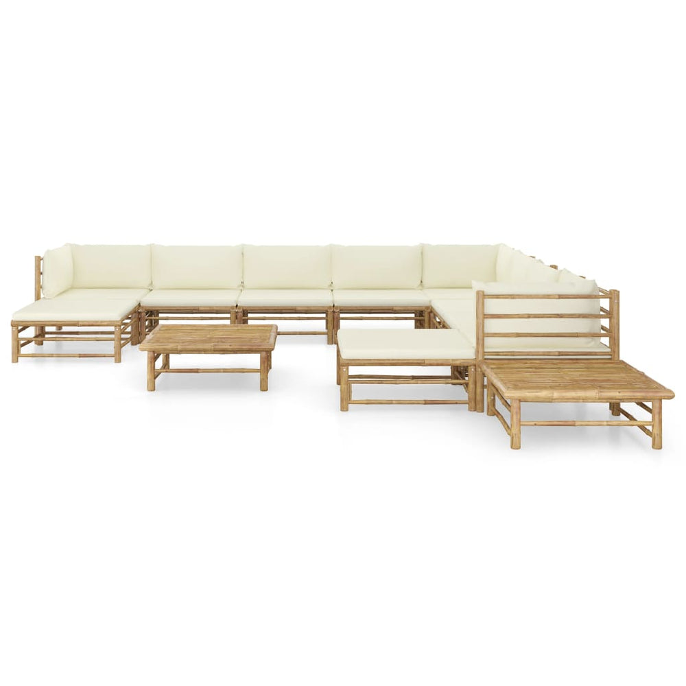 12 Piece Garden Lounge Set with Cream White Cushions Bamboo