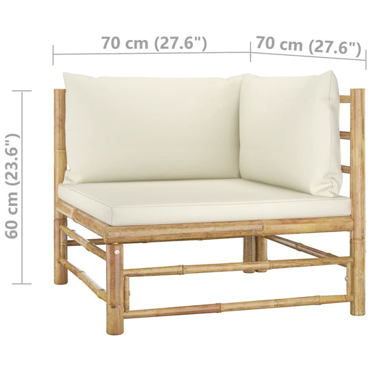 12 Piece Garden Lounge Set with Cream White Cushions Bamboo