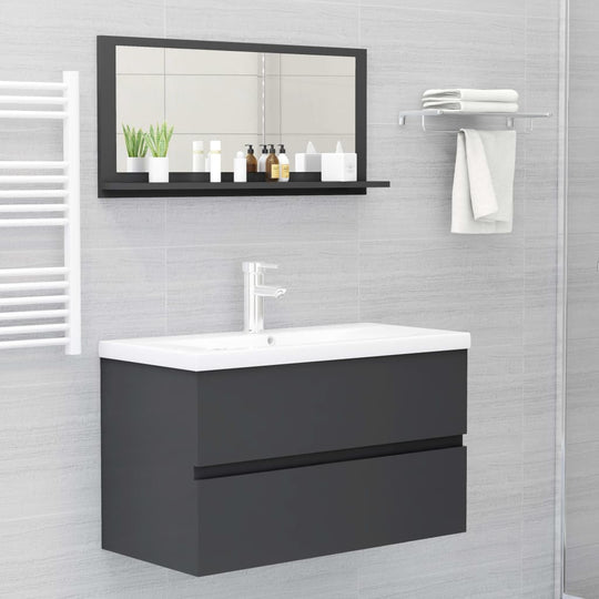 Bathroom Mirror Grey 80x10.5x37 cm Engineered Wood