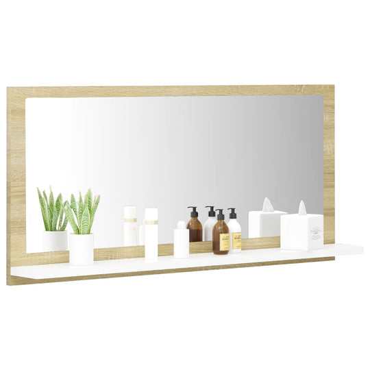 Bathroom Mirror White and Sonoma Oak 80x10.5x37 cm Engineered Wood