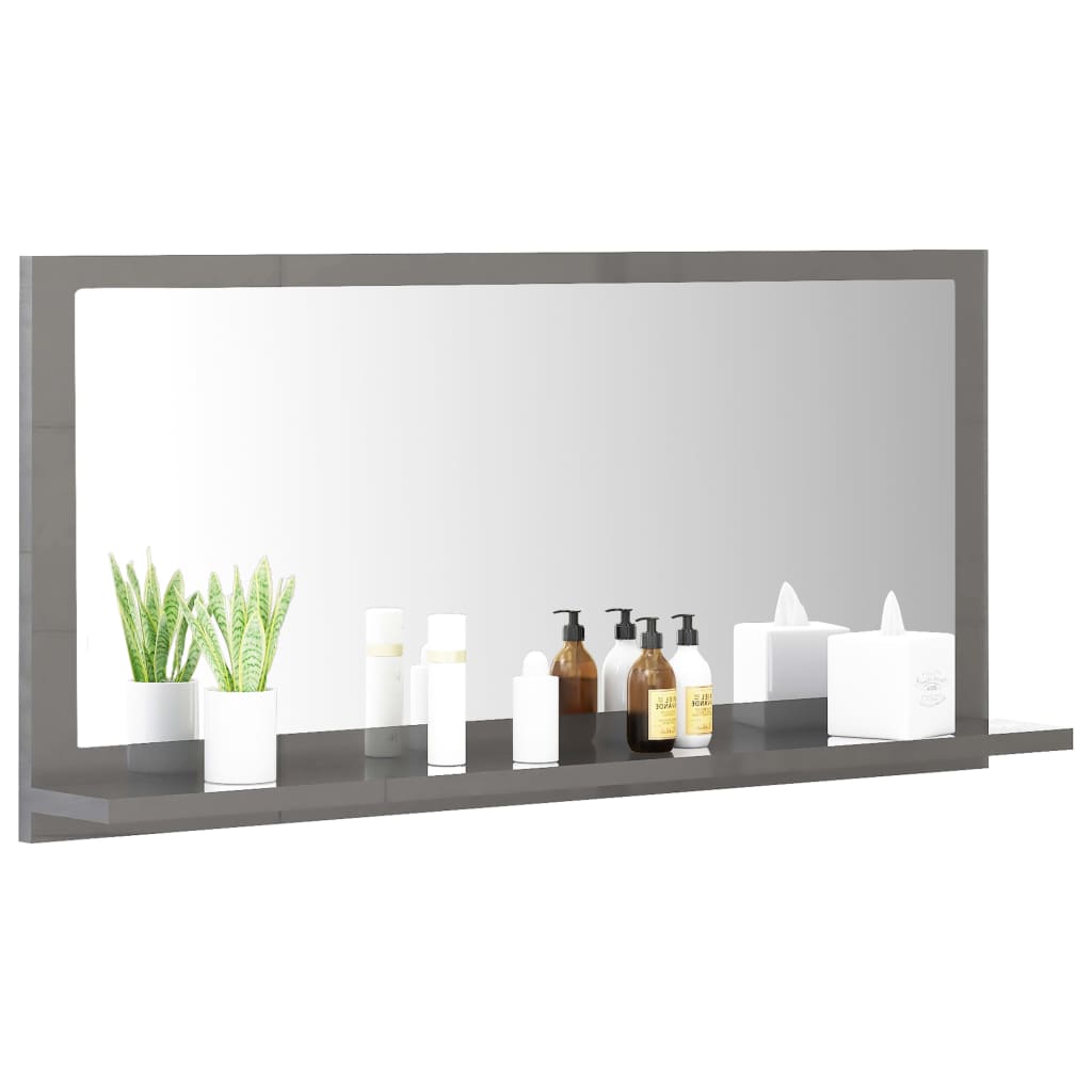 Bathroom Mirror High Gloss Grey 80x10.5x37 cm Engineered Wood