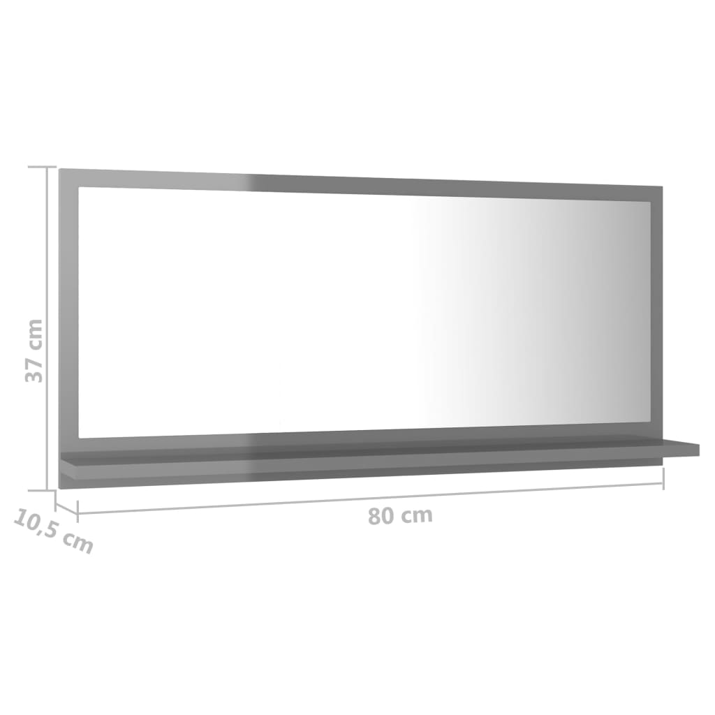 Bathroom Mirror High Gloss Grey 80x10.5x37 cm Engineered Wood