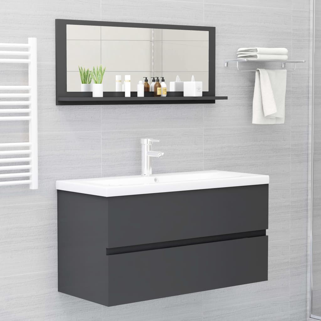 Bathroom Mirror Grey 90x10.5x37 cm Engineered Wood