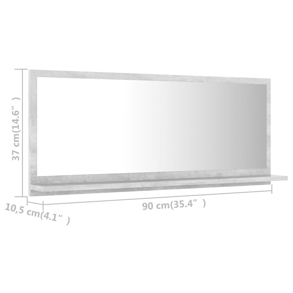 Bathroom Mirror Concrete Grey 90x10.5x37 cm Engineered Wood