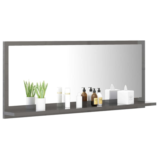 Bathroom Mirror High Gloss Grey 90x10.5x37 cm Engineered Wood