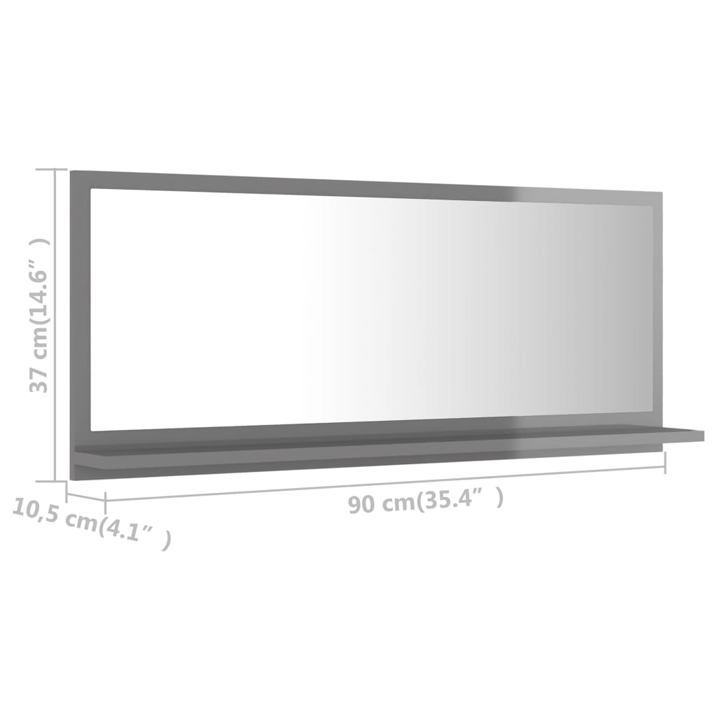 Bathroom Mirror High Gloss Grey 90x10.5x37 cm Engineered Wood