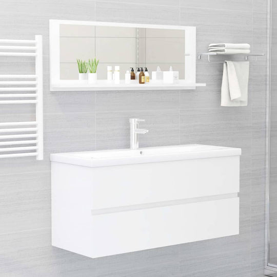 Bathroom Mirror High Gloss White 100x10.5x37 cm Engineered Wood