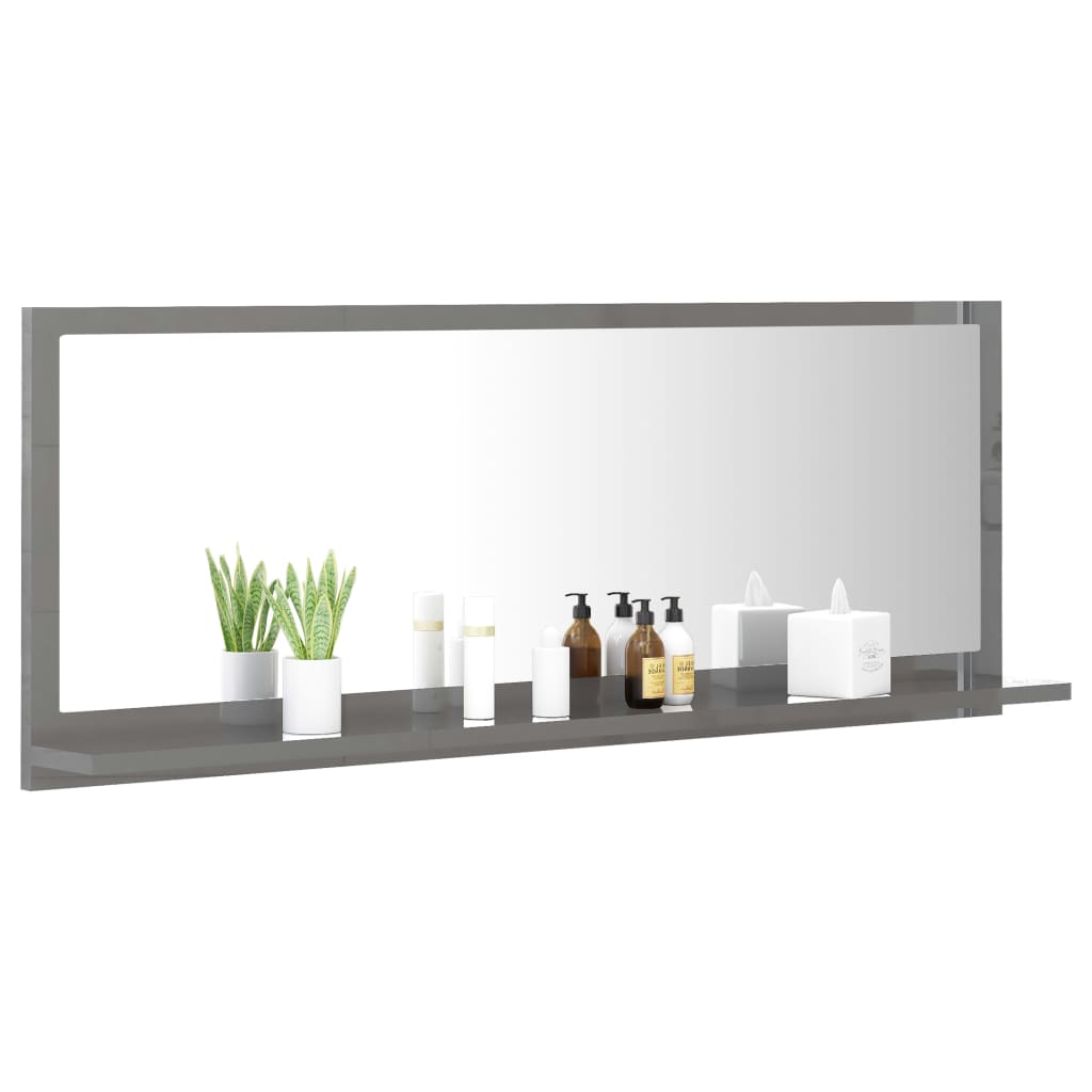 Bathroom Mirror High Gloss Grey 100x10.5x37 cm Engineered Wood