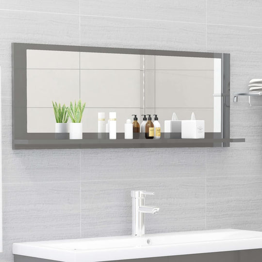 Bathroom Mirror High Gloss Grey 100x10.5x37 cm Engineered Wood