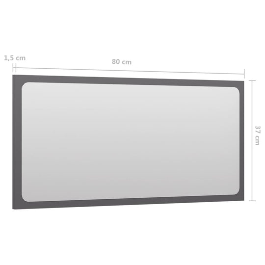 Bathroom Mirror High Gloss Grey 80x1.5x37 cm Engineered Wood