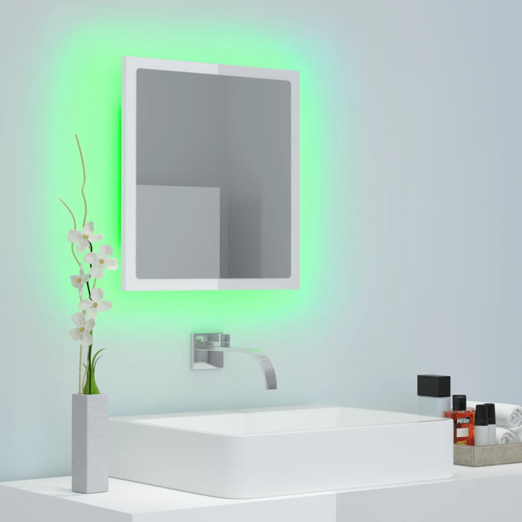 LED Bathroom Mirror High Gloss White 40x8.5x37 cm Acrylic