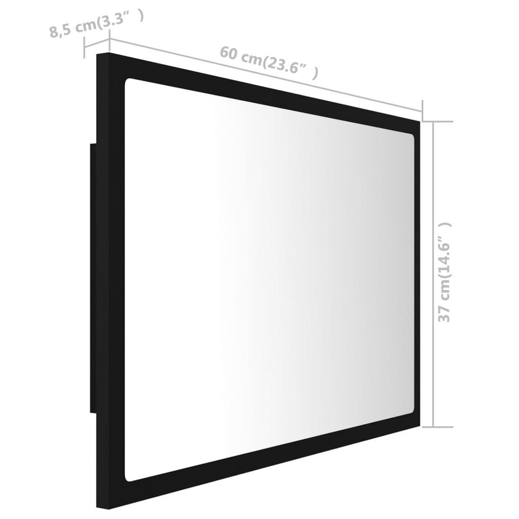 LED Bathroom Mirror Black 60x8.5x37 cm Acrylic