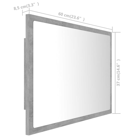 LED Bathroom Mirror Concrete Grey 60x8.5x37 cm Acrylic