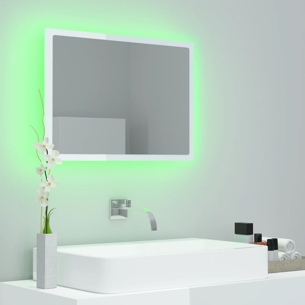 LED Bathroom Mirror High Gloss White 60x8.5x37 cm Acrylic