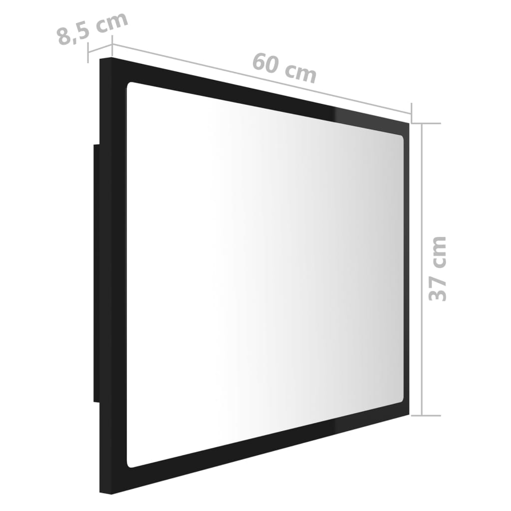 LED Bathroom Mirror High Gloss Black 60x8.5x37 cm Acrylic