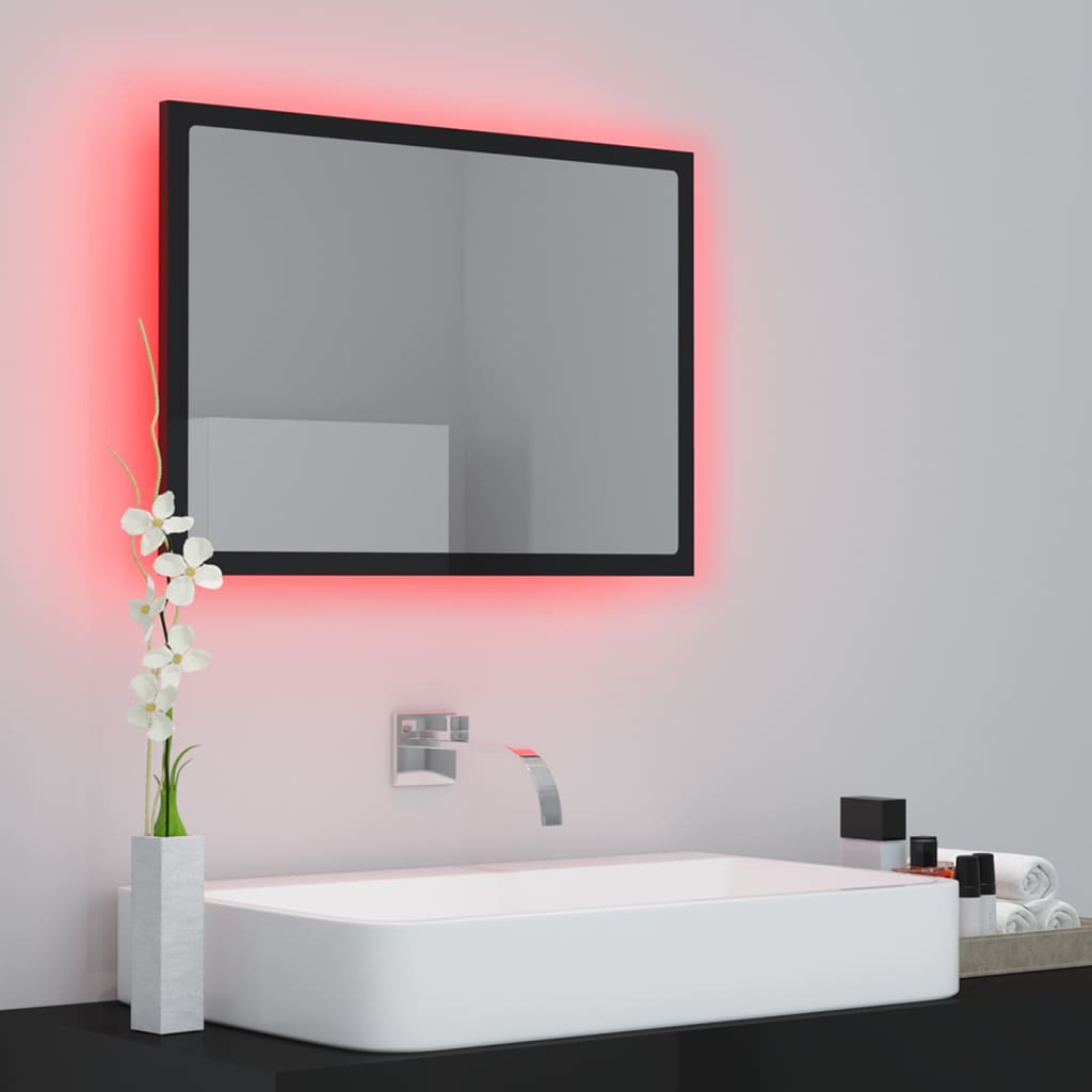 LED Bathroom Mirror High Gloss Black 60x8.5x37 cm Acrylic