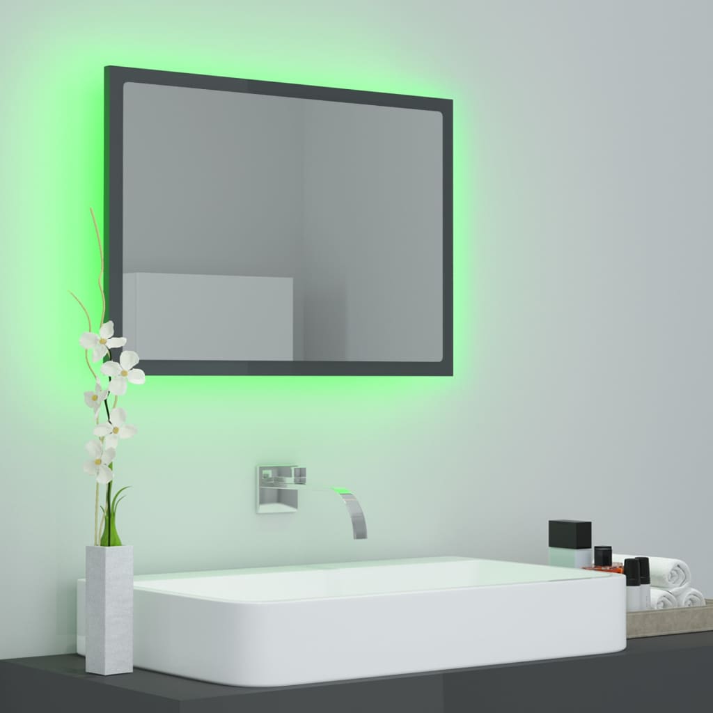 LED Bathroom Mirror High Gloss Grey 60x8.5x37 cm Acrylic